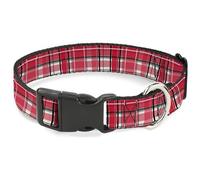 Buckle-Down Collar para mascotas, collar de perro, hebilla de plástico, diseño a cuadros de Navidad, rojo, blanco y negro, 33 a 43 cm, 1.5 pulgadas de ancho