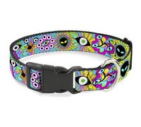Buckle-Down Collar para Mascotas, Collar de Perro, Hebilla de plástico, Flores Extraterrestres Funky, Azul Aguamarina, Multicolor, 16 a 23 Pulgadas, 1.5 Pulgadas de Ancho