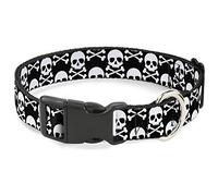 Buckle-Down Collar para Mascotas, Collar de Perro, Hebilla de plástico, Huesos Cruzados de Calavera escalonados, Negro y Blanco, 16 a 23 Pulgadas, 1.5 Pulgadas de Ancho