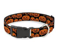 Buckle-Down Collar para Mascotas, Collar de Perro, Hebilla de plástico, Jack O Lantern Pumpkin Expressions Negro Naranja, 9.5 a 13 Pulgadas 1.0 Pulgadas de Ancho