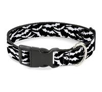 Buckle-Down Collar para Mascotas, Collar de Perro, Hebilla de plástico, murciélagos Volando dispersos en Blanco y Negro, 15 a 24 Pulgadas, 1.0 Pulgadas de Ancho
