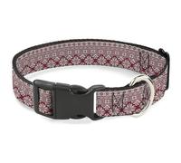 Buckle-Down Collar para mascotas, collar de perro, hebilla de plástico, patrón de puntada de Isla Fair Isle, blanco y rojo, 15 a 24 pulgadas, 1.0 pulgadas de ancho