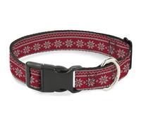 Buckle-Down Collar para mascotas, collar de perro, hebilla de plástico, patrón de puntada de Isla Feria de Navidad, rojo y blanco, 8.5 a 12 pulgadas, 0.5 pulgadas de ancho