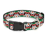 Buckle-Down Collar para Mascotas, Collar de Perro, Hebilla de plástico, pingüino de Navidad, Rayas Verdes, Blancas, Naranjas, Negras, de 20 a 31 Pulgadas, 1.5 Pulgadas de Ancho