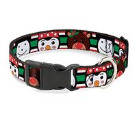 Buckle-Down Collar para Mascotas, Collar de Perro, Hebilla de plástico, pingüino de Navidad, Reno, muñeco de Nieve, Rayas, Rojo, Blanco y Negro, 8.5 a 12 Pulgadas, 0.5 Pulgadas de Ancho
