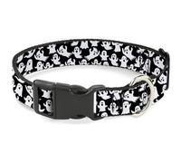 Buckle-Down Collar para mascotas, collar de perro, hebilla de plástico, poses de fantasmas dispersas, blanco y negro, 8.5 a 12 pulgadas, 0.5 pulgadas de ancho