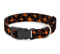 Buckle-Down Collar para mascotas, collar de perro, hebilla de plástico, siluetas de araña, negro y naranja, 15 a 24 pulgadas, 1.0 pulgadas de ancho