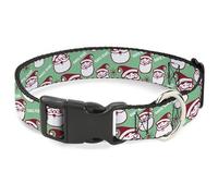 Buckle-Down Collar para Mascotas, Collar para Perro, Hebilla de plástico, diseño de Papá Noel con Texto en inglés Jolly Santa Claus, Cara Sonriente, Verde, Rojo, Blanco, 33,1 cm a 43,8 cm de Ancho