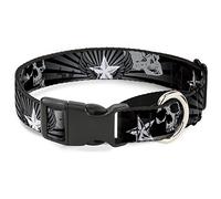 Buckle-Down - Collar para Perro con diseño de Calaveras duras y Estrellas, Color Negro y Gris, Talla Grande de 38 a 66 cm