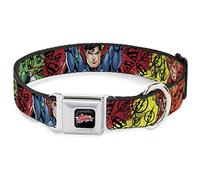 Buckle-Down - Collar para Perro con Logo de la Estrella de JLO-Justice de 28 a 43 cm, Color Negro, Plateado y Rojo