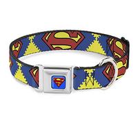 Buckle-Down - Collar para Perro de 11 - 17 Pulgadas, diseño de Escudo de Superman Close Up, Color Amarillo, Azul y Rojo, tamaño Mediano