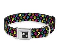 Buckle-Down - Collar para Perro de 45 a 81 cm, diseño de Huellas, Color Negro y Multicolor, tamaño Grande