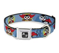 Buckle-Down - Collar para Perro, diseño de pingüino superhéroe con Burbujas Azules, tamaño Mediano