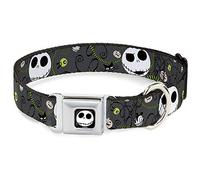 Buckle-Down Collar para perro DYAG-Jack Expression4 a todo color - Expresión de Jack de Pesadilla antes de Navidad/Elementos de Halloween Gris - Pequeño 9-15 pulgadas