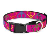 Buckle-Down Collar para Perro Martingale - Peace Hearts Repeat Fuchsia/Neon - 1.