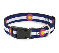 Buckle-Down Colorado Banderas 6 Repetir Azul/Blanco/Rosa/Amarillo plástico Clip Collar, 1" de Ancho Ajuste 11 - 17" Cuello Mediano