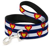 Buckle-Down Colorado Corazón Azul/Blanco/Rojo/Amarillo Mascota Leash, 6' x 1/2"