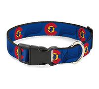 Buckle-Down Colorado Skier3 - Cuello Redondo de plástico con Pinza de Color Azul/Rojo/Amarillo, 3,8 cm de Ancho, tamaño pequeño