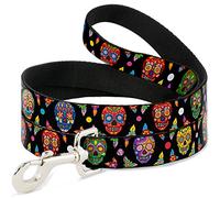 Buckle-Down Colorful Calaveras Black/Multi Color Pet Leash, 6" x 1.5"