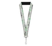 Buckle-Down Cordón de 1 pulgada, rizos a cuadros blanco/negro/gris/verde, Blanco/Negro/Gris/Verde, 1" InchWide - 22 Inch Long