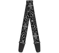 Buckle-Down Correa de guitarra - Fleur-de-Lis con filigrana negro/gris - 2" de ancho - 29-54" de largo