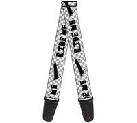 Buckle-Down Correa de guitarra Ride Me Skateboard Mini Checker Blanco Gris Negro 2 pulgadas de ancho