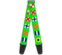 Buckle-Down Correa para guitarra con banderas náuticas, color verde, multicolor, 5 cm de ancho