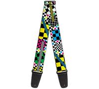 BUCKLE-DOWN correa para guitarra, Funky Checkers Black/White/Neon