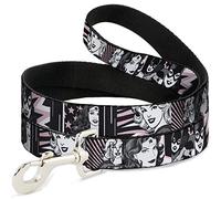 Buckle-Down Correa para Mascotas - Batgirl/Wonder Woman/Supergirl Retro Paneles Negro/Rosa/Blanco