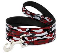 Buckle-Down Correa para Mascotas, Correa para Perro, Camuflaje Rojo, Negro, Gris, Blanco, 4 pies de Largo, 1.5 Pulgadas de Ancho