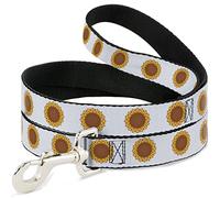 Buckle-Down Correa para mascotas, correa para perro, cara de girasol repetida blanca, 6 pies de largo 1.5 pulgadas de ancho