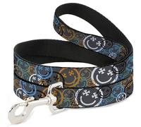 Buckle-Down Correa para mascotas, correa para perro, cara sonriente, huesos cruzados, apilados, gris, multicolor, 4 pies de largo y 1.5 pulgadas de ancho