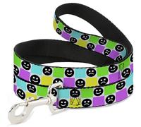 Buckle-Down Correa para mascotas, correa para perro, cara triste sonriente, multicolor, blanco, 4 pies de largo, 0.5 pulgadas de ancho