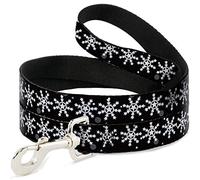 Buckle-Down Correa para mascotas, correa para perro, copos de nieve estrellados, negro, blanco, gris, 6 pies de largo, 1.5 pulgadas de ancho