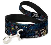 Buckle-Down Correa para Mascotas, Correa para Perro, Dead Men Tell No Tales Close Up Turquesa, 4 pies de Largo y 1.0 Pulgadas de Ancho