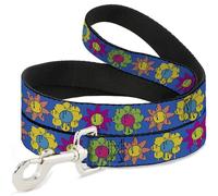 Buckle-Down Correa para Mascotas, Correa para Perro, diseño de Flores Funky, Multicolor, 6 pies de Largo, 1.5 Pulgadas de Ancho