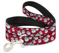 Buckle-Down Correa para mascotas, correa para perro, diseño de Papá Noel con cara sonriente de Navidad, color rojo, 4 pies de largo y 1.0 pulgadas de ancho