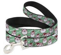 Buckle-Down Correa para mascotas, correa para perro, diseño de Papá Noel con texto en inglés "Jolly Santa Claus, cara sonriente, verde, rojo, blanco, 6 pies de largo, 1.0 pulgadas de ancho