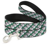 Buckle-Down Correa para mascotas, correa para perro, diseño navideño de Papá Noel, cara sonriente, verde, rojo, blanco, 4 pies de largo, 1.0 pulgadas de ancho