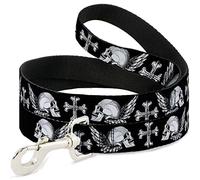 Buckle-Down Correa para Mascotas, Correa para Perro, Hebilla hacia Abajo con alas de Calavera, Negro y Blanco, 6 pies de Largo 1.5 Pulgadas de Ancho