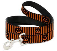 Buckle-Down Correa para mascotas, correa para perro, Jack O Lantern a rayas de calabaza, naranja y negro, 4 pies de largo, 1.5 pulgadas de ancho