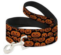 Buckle-Down Correa para mascotas, correa para perro, Jack O Lantern Pumpkin Expressions Negro Naranja, 4 pies de largo 1.5 pulgadas de ancho