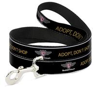 Buckle-Down Correa para Mascotas, Correa para Perro, Logotipo de Hebilla Adopt Dont Shop Negro y Amarillo, 4 pies de Largo 0.5 Pulgadas de Ancho