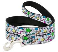 Buckle-Down Correa para mascotas, correa para perro, patrón de cuadrícula de los años 90, gris vibrante, multicolor, 6 pies de largo y 1.5 pulgadas de ancho