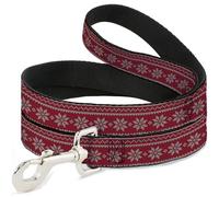 Buckle-Down Correa para mascotas, correa para perro, patrón de punto de Navidad Fair Isle rojo y blanco, 4 pies de largo y 1.0 pulgadas de ancho