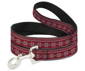 Buckle-Down Correa para Mascotas, Correa para Perro, patrón de Punto de Navidad Fair Isle Rojo y Blanco, 4 pies de Largo 1.5 Pulgadas de Ancho