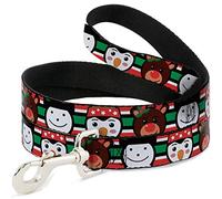 Buckle-Down Correa para mascotas, correa para perro, pingüino de Navidad, reno, muñeco de nieve, rayas, rojo, blanco y negro, 4 pies de largo, 1.5 pulgadas de ancho