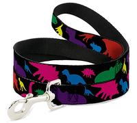 Buckle-Down Correa para Mascotas, Correa para Perro, Silueta de Dinosaurio, Negro, Multicolor, 6 pies de Largo, 0.5 Pulgadas de Ancho