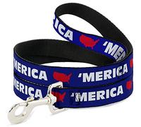 Buckle-Down Correa para Mascotas, Correa para Perro, Silueta de Merica USA Azul, Blanco y Rojo, 6 pies de Largo, 0.5 Pulgadas de Ancho