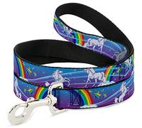 Buckle-Down Correa para Mascotas, Correa para Perro, Unicornios, Arco Iris, Estrellas, Azul arcoíris, Blanco, 6 pies de Largo, 0.5 Pulgadas de Ancho